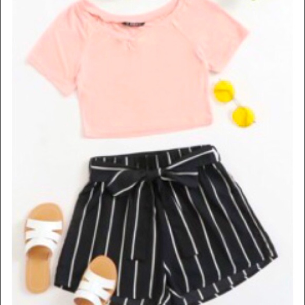 Paperbag waist shorts and Tee set